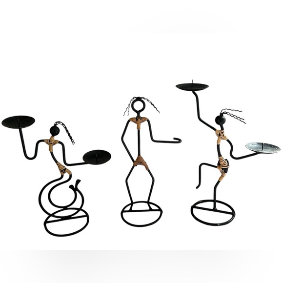 Other - Set of 3 Metal Stick Figure Candle Holders